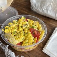 To-go item from fridge - corn and tomato salad - delicious  at Parker and Otis - P & O in Durham