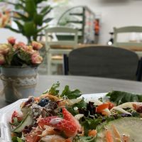 Delicious specially made salad and dining experience.  at Abby's Juices Bar in Lake Worth