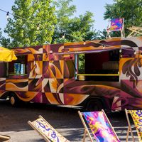 Cocktail bar outside on the terrace  at Karma Kebab in Utrecht