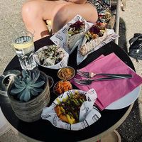 Pita's, cauliflower, sweet potato fries and kimchi at Karma Kebab in Utrecht