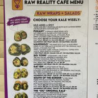 Menu  at Tassili's Raw Reality in Atlanta
