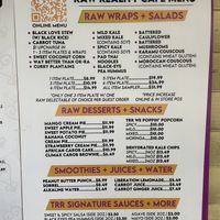 Menu  at Tassili's Raw Reality in Atlanta