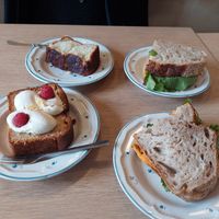 Cake and a sandwich we shared at Crush in Krakow