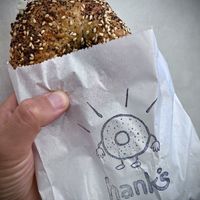 Everything bagel with vegan cream cheese toasted oh so well  at Hank's Bagels in Sherman Oaks
