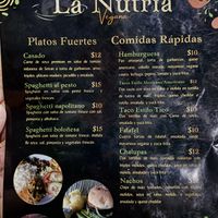Menu January 2024  at La Nutria Vegana in San Jose
