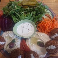 Falafel plate wit Baba Ganoush at Sam's Falafel in Munich
