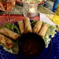 Starter, vegetable rolls with ginger sauce  at Dix-Bis in Castellane