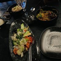 From left to right: Steamed rice, fried rice, Chop Suey greens, Sichuan salad  at Tien-Tsin in Gothenburg