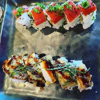 Shiitake to me and vegan hot night rolls (we ate some before pic!)  at Blue Sushi Sake Grill in Houston