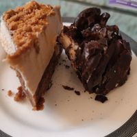 Half of each pudding at Mad Hatter in Barnstaple