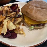 Lunch menu burger with potatoes  at Velada in Barcelona