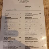 Menu at Velada in Barcelona