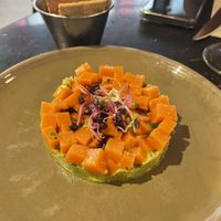 Tartar de salmón (12,50€) #Veganuary at Velada in Barcelona