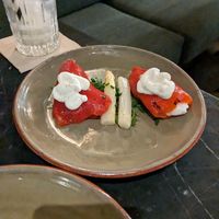 Peppers with vegan cheese at Velada in Barcelona