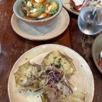 Artichoke flowers and potatas bravas   at Velada in Barcelona
