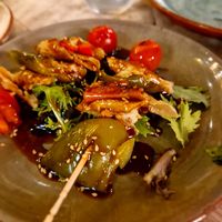 Teriyaki Skewers - eggplant and "vegan chicken" marinated
in teriyaki and sesame seeds at Velada in Barcelona