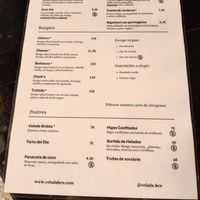 Menu at Velada in Barcelona