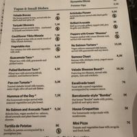 Menu front  at Velada in Barcelona