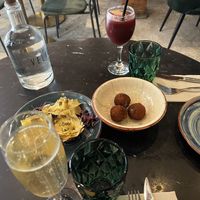 Artichoke flower and delicious mushroom croquettes   at Velada in Barcelona