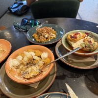 Cauliflower tikka masala, Velada Bravas, samosa chaat  at Velada in Barcelona