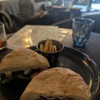 We forgot to take a photo before eating half of the chips/crisps and cutting the burger at Velada in Barcelona