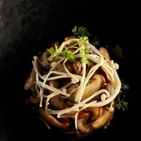 Apetizer with mushrooms  at Five Senses in Santorini