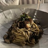 Pear and mushroom linguine  at Five Senses in Santorini