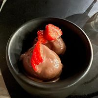 Chocolate sorbet dessert  at Five Senses in Santorini