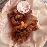 Onion Strings with vegan ranch   at Walt & Marie's Country Market & Cafe in Paw Paw