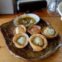 Garlic gyozas at Yakuzenshokudo Chabuzen in Tokyo