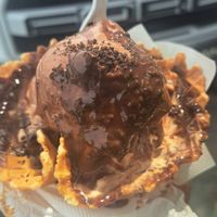 One scoop of chocolate one scoop of salted caramel, crushed oreos, and hot fudge! at Let's Chill in Coral Springs