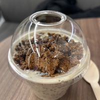 Small overnight, Dark chocolate, Berry coulis, Granola, Agave 6,80€  at YB (Yoghurt Barn) by Autogrill Belgium in Brussels