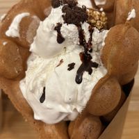 Whipped cream and waffle  at Soy Stories in Fukuoka