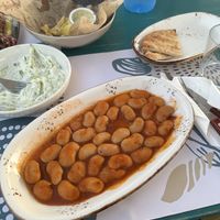 giant beans super delicious (tzatziki in the back is not vegan!)  at Aeoli Restaurant in Paros