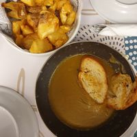 Crash hot potatoes, Vegetable soup at Aeoli Restaurant in Paros