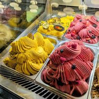 Two options available: passion fruit, and forest fruits at Mona Lisa L' Atelier Del Gelato - Athens in Athens