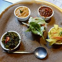 Hamli, Ades/Misir, Shiro, Alicha, and Injera  at Mosob in Glasgow