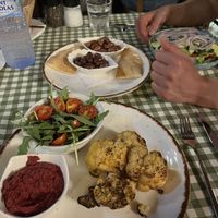 Cauliflower Steak with beetroot hummus  at Raphael's Restaurant in Ayia Napa