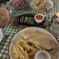 vegan Gyros + vegan Dolmadakia on request + oven baked potatos with garlic  at Raphael's Restaurant in Ayia Napa