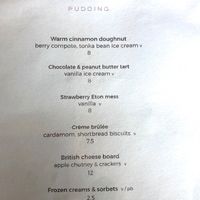 Dessert menu at The Lighterman in North London