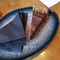 Hazelnut chocolate tart at Papegoye in Oslo