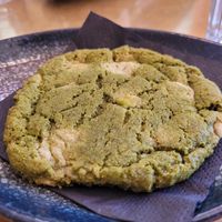 Matcha and white chocolate cookie (vegan of course) at Papegoye in Oslo