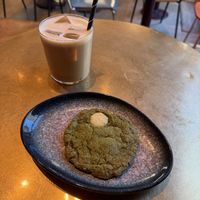 Iced latte, matcha cookie  at Papegoye in Oslo