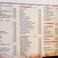 Menu at Kisaku in Geneva