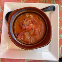 Tasty soup with chickpeas and fire roasted tomatoes   at V-Spot in New Hope