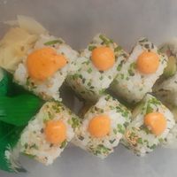 Buddha roll - Vegan friendly roll, pumpkin croquettes, pickled red onions, avocado, cucumber, beetroot mayo at Sukoya in Manchester