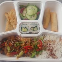 Vegan Teriyaki Bento Box
- Sticky, sweet and umami-rich teriyaki sauce with fried soft tofu, rice, salad, mini veggie spring rolls & gyozas at Sukoya in Manchester