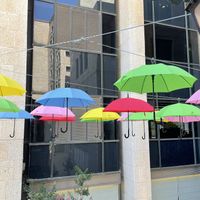 Umbrella street from the balcony  at Tmol Shilshom in Jerusalem
