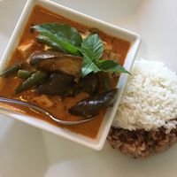 Vegetable tofu curry with white and brown rice at Opal Thai in Honolulu