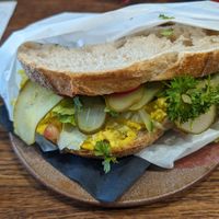 tofu / egg vegan sandwich at Freya Cafe in Warsaw